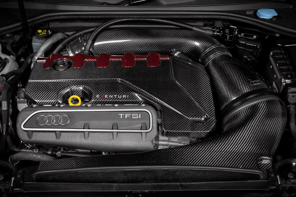 Eventuri Audi 8V/8Y RS3 / 8S TTRS Black Carbon and Red Kevlar Engine Cover